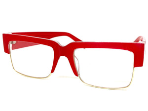 Classy Contemporary Modern Retro Clear Lens EYEGLASSES Red & Gold Frame 8259