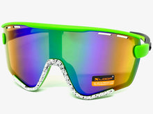 Oversized Retro Sporty Wrap Around Style SUNGLASSES Large Green & White Frame 3694