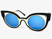 Classic Vintage Retro Cat Eye Style SUNGLASSES Funky Black Frame - Blue Lens 1737