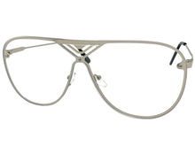 Oversized Modern Retro Shield Style Clear Lens SUNGLASSES Large Silver Frame 4294