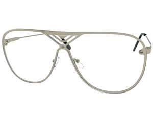 Oversized Modern Retro Shield Style Clear Lens SUNGLASSES Large Silver Frame 4294