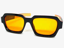 Classic Vintage Retro Style SUNGLASSES Square Black Frame - Orange Lens 1219