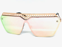 Sleek Modern Retro Shield Style SUNGLASSES Rose Gold Frame Pink Lens 10415