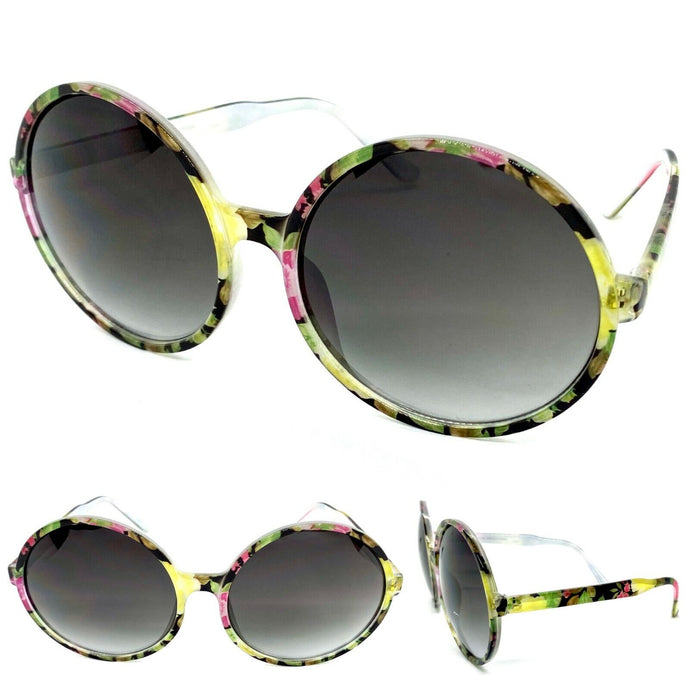 Oversized Exaggerated Vintage Retro Style SUNGLASSES X-Large Round Floral Frame 6629