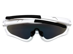 Sporty Retro Wrap Around Shield Style SUNGLASSES White Frame Green Lens E2028