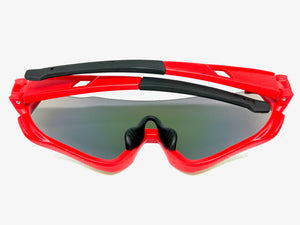 Sporty Retro Wrap Around Shield Style SUNGLASSES Red Frame Gold Lens E2028