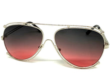 Classic Vintage Retro Aviator Style SUNGLASSES Silver Metal Frame - Gray & Rose Lens A193