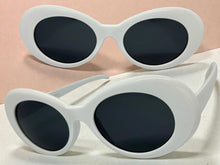 Classic Funky Vintage Retro Style SUNGLASSES Oval White Frame - Dark Lens 1810
