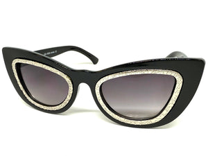 Exaggerated Classic Vintage Retro Cat Eye Style SUNGLASSES Funky Black Frame 1639