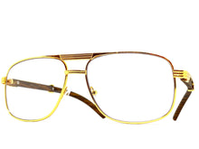 Classic Vintage Retro Luxury Aviator Style Clear Lens EYEGLASSES Gold & Wooden Frame 4012