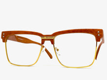 Classy Elegant Sophisticated Luxury Style Clear Lens EYEGLASSES Faux Wood & Gold Frame WD746