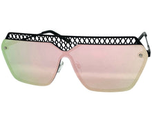 Sleek Modern Retro Shield Style SUNGLASSES Black Frame Pink Lens 10415