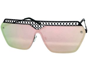 Sleek Modern Retro Shield Style SUNGLASSES Black Frame Pink Lens 10415