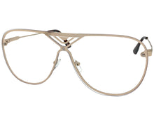 Oversized Modern Retro Shield Style Clear Lens SUNGLASSES Large Gold Frame 4294