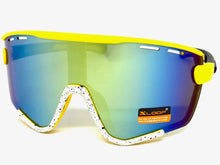 Oversized Retro Sporty Wrap Around Style SUNGLASSES Large Yellow & White Frame 3694