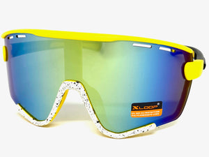 Oversized Retro Sporty Wrap Around Style SUNGLASSES Large Yellow & White Frame 3694