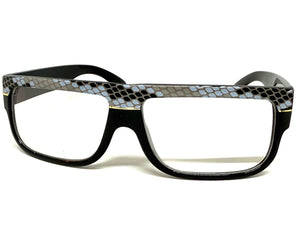 Classic Vintage Retro Hip Hop Rapper Style Clear Lens EYEGLASSES Thick Black Snakeskin Frame 1221