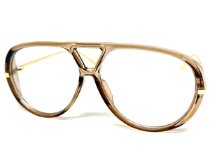 Oversized Classic Vintage Retro Hip Hop Style Clear Lens EYEGLASSES Large Beige & Gold Frame 26008