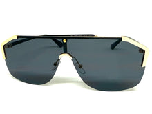 Classy Elegant Modern Retro Shield Style SUNGLASSES Large Gold Frame 8380