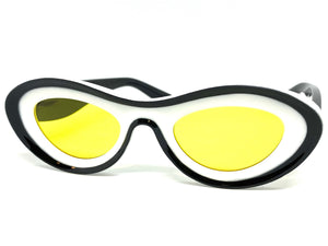 Contemporary Modern Retro Raver Party SUNGLASSES Funky White & Black Frame 2123