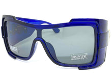 Oversized Modern Retro Wrap Shield Style SUNGLASSES Huge Super Thick Blue Frame 1044