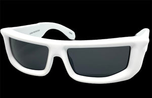 Sleek Modern Futuristic Biker Sporty Wrap SUNGLASSES Thick White Frame 80622