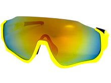 Sporty Retro Wrap Around Shield Style SUNGLASSES Neon Yellow Frame Gold Lens E2028