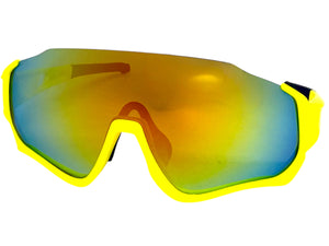 Sporty Retro Wrap Around Shield Style SUNGLASSES Neon Yellow Frame Gold Lens E2028