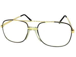 Classic TRUE Vintage Retro Aviator Style Clear Lens EYEGLASSES Gold Frame - Glass Lens 9006