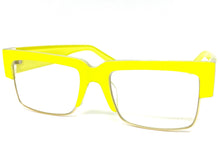 Classy Contemporary Modern Retro Clear Lens EYEGLASSES Neon Yellow & Gold Frame 8259