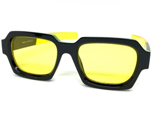 Classic Vintage Retro Style SUNGLASSES Square Black Frame - Yellow Lens 1219