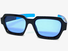 Classic Vintage Retro Style SUNGLASSES Square Black Frame - Blue Lens 1219