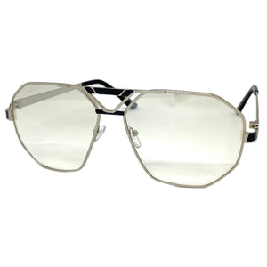 Oversized Vintage Retro Aviator Style Slight Tint Lens SUNGLASSES Large Silver Frame 2119