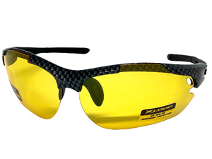Sporty Wrap Around Blue Light Night Driving HD Lens SUNGLASSES Carbon Fiber Frame 3501