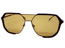 Classy Trendy Bold Modern Retro Shield Style SUNGLASSES Black Frame - Tea Tone Lens 5399