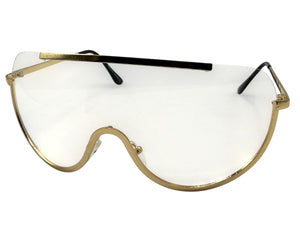 Oversized Modern Retro Shield Style Party Raver SUNGLASSES Large Gold Frame AB303