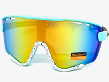 Oversized Retro Sporty Wrap Around Style SUNGLASSES Large Aqua & White Frame 3694
