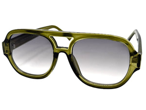 Classic Vintage Retro Style SUNGLASSES Large Thick Olive Green Acetate Frame C005