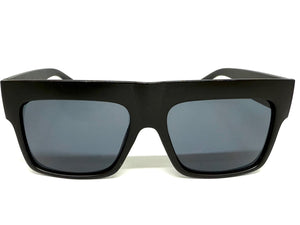 Classic Vintage Retro Style SUNGLASSES Large Matte Black Frame - Dark Lens S050