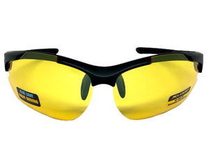 Sporty Wrap Around Blue Light Night Driving HD Lens SUNGLASSES Black Frame 3501