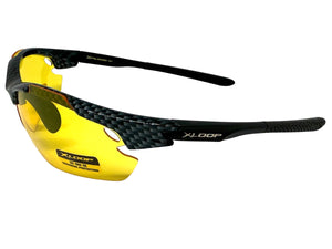 Sporty Wrap Around Blue Light Night Driving HD Lens SUNGLASSES Carbon Fiber Frame 3501