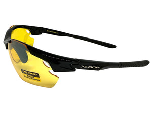 Sporty Wrap Around Blue Light Night Driving HD Lens SUNGLASSES Black Frame 3501