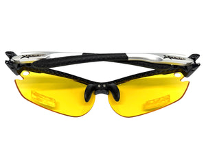 Sporty Wrap Around Blue Light Night Driving HD Lens SUNGLASSES Carbon Fiber Frame 3501
