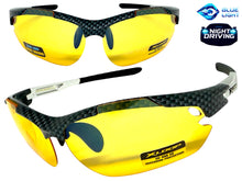 Sporty Wrap Around Blue Light Night Driving HD Lens SUNGLASSES Carbon Fiber Frame 3501