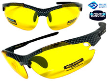 Sporty Wrap Around Blue Light Night Driving HD Lens SUNGLASSES Carbon Fiber Frame 3501