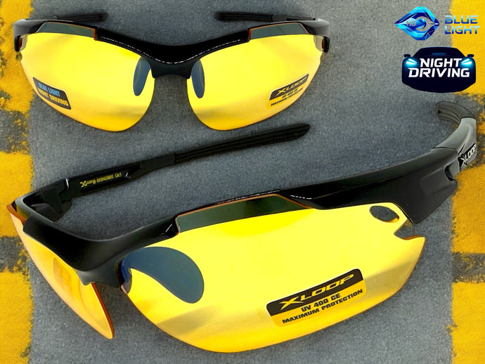 Sporty Wrap Around Blue Light Night Driving HD Lens SUNGLASSES Black Frame 3501