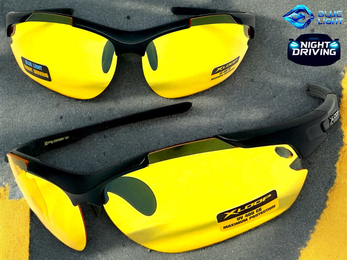 Sporty Wrap Around Blue Light Night Driving HD Lens SUNGLASSES Black Frame 3501