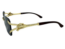 Classy Elegant Luxury Hip Hop Rapper Style SUNGLASSES Rimless Gold & Faux Wooden Frame - Dark Lens 27806