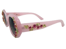 Classic Elegant Vintage Retro Style SUNGLASSES Thick Pink Oval Floral Frame 17008
