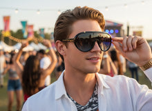 Classic Vintage Retro Style SUNGLASSES Black & Gold Frame - Gray & Blue Lens 3093